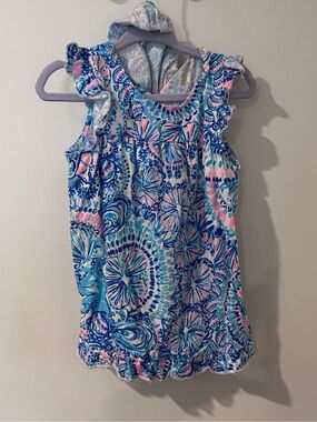 Lilly Pulitzer Girls Blue, Pink & White Ruffled Tank